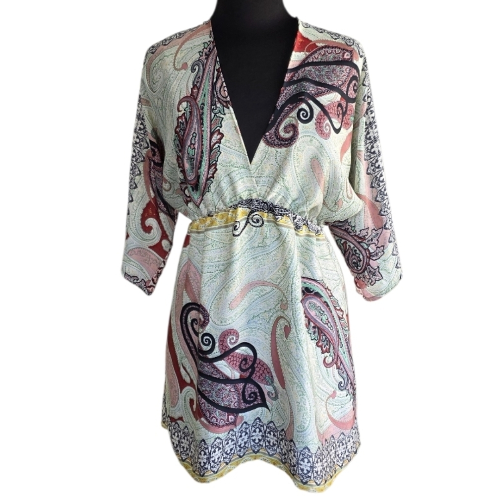 Vintage Y2K Renee C Made In USA Small Kimono Paisley Mini Dress Indie Vibes